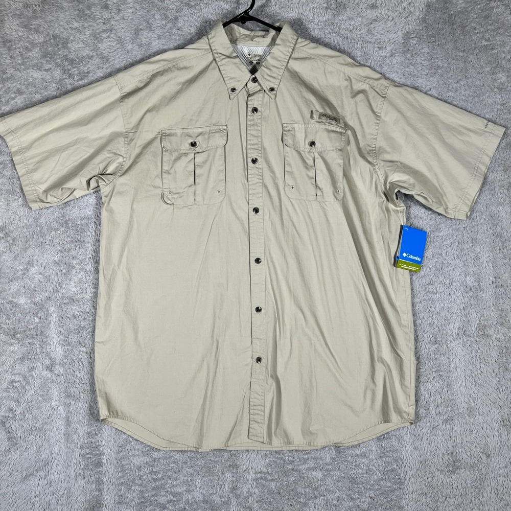 Columbia Skip Wing SS Fishing Shirt Mens XL Tan Omni-Shield FM7297-160 NWT